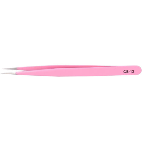 Pinces à cils anti-statiques en acier inoxydable pour extensions - Modèle Rose CS-12