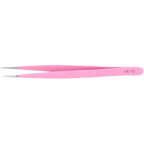 Pinces à cils en acier inoxydable pour extensions, pince droite rose LE-12