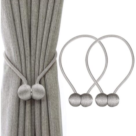 Pinces à cravate pour rideaux VS attaches magnétiques fortes pour rideaux décoratifs de maison et de bureau, clips de fixation tressés de style européen, 1 paire (gris)