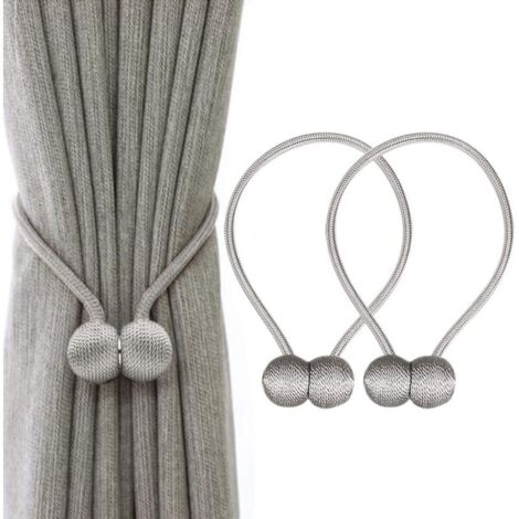 Pinces à cravate pour rideaux VS attaches magnétiques fortes pour rideaux décoratifs de maison et de bureau, clips de fixation tressés de style européen, 1 paire (gris)