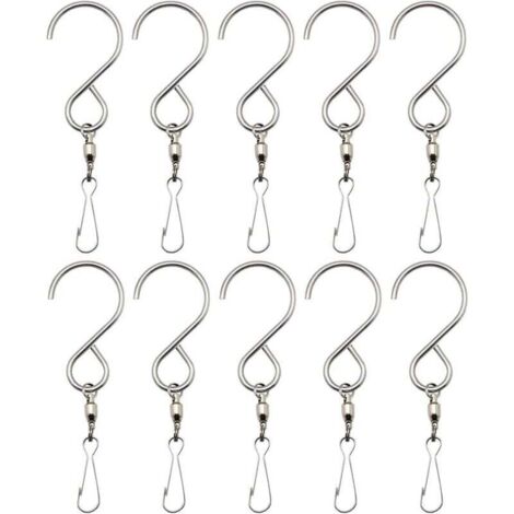 Pinces à Crochet Pivotantes, 10 Pack Crochets en S en Acier Inoxydable Rotatifs Pivotant Crochets Clips Carillons Spinner Paniers Suspendus Extérieurs Plantes Drapeau Party Jardin Accessoires
