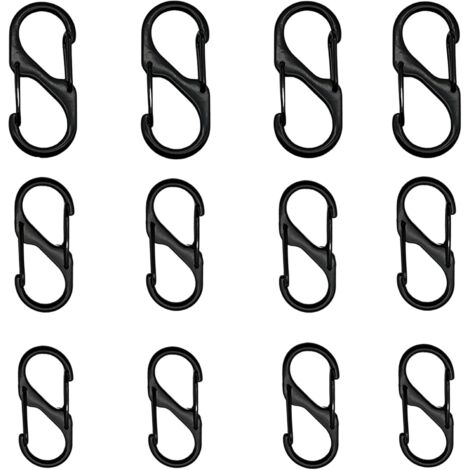 Pinces à fermeture éclair, 12 mini mousquetons S, pinces antivol, pour sac à dos, bagages, noir,