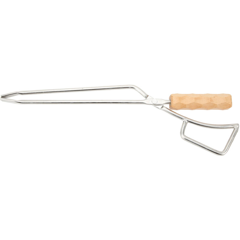 Pinces à Feu en Acier Inoxydable Robuste avec Manche en Hêtre Long et Large pour BBQ et Cheminée