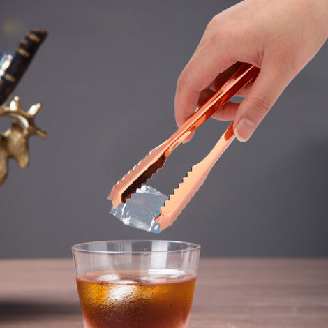 Pinces à glaçons en acier inoxydable avec embout dentelé pour usage domestique, fêtes, bars et restaurants - Plaqué cuivre