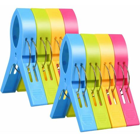 Pinces à Linge Triumph Lot de 8 Pinces à Serviette de Plage Pince Coupe-Vent Durable Grande Pince en Plastique pour Serviettes de Main, Courtepointes, Draps de Lit, Tapis, Nappes