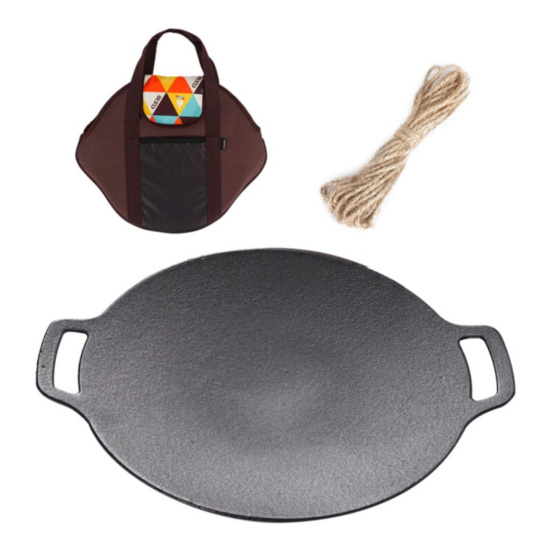 LIFCAUSAL Wok en fonte avec gril rond et plaque de cuisson Gril BBQ multifonction pour camping et pique-nique extérieur.