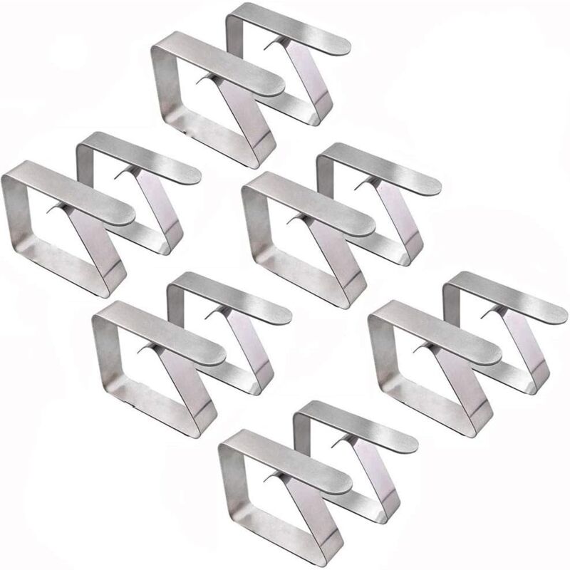 Pinces à nappe en acier, 12 pièces, pinces à nappe en acier inoxydable, réglables pour les fêtes de pique-nique en plein air (argent)
