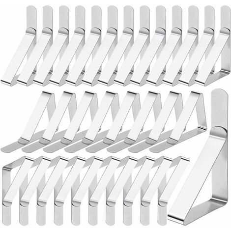 Pinces à nappes, 30 pinces de couverture de table en acier inoxydable pour utilisation de tables intérieures et extérieures, supports de nappe réglables pour pique-niques, fêtes, mariages, dîners, éco