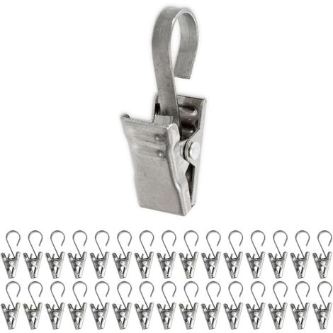 Pinces à Rideau avec Crochet, 30 pièces, en Couleur Argent, Crochets avec Pince Polyvalents pour Rideaux de Douche et de fenêtre, Supports de guirlandes Lumineuses, Attaches décoratives, Clip Rideau
