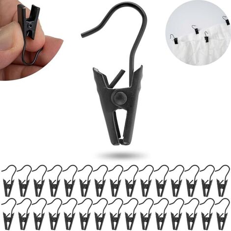 Pinces à Rideau avec Crochet, 30 pièces, en Couleur Noir, Crochets avec Pince Polyvalents pour Rideaux de Douche et de fenêtre, Supports de guirlandes Lumineuses, Attaches décoratives, Clip Rideau