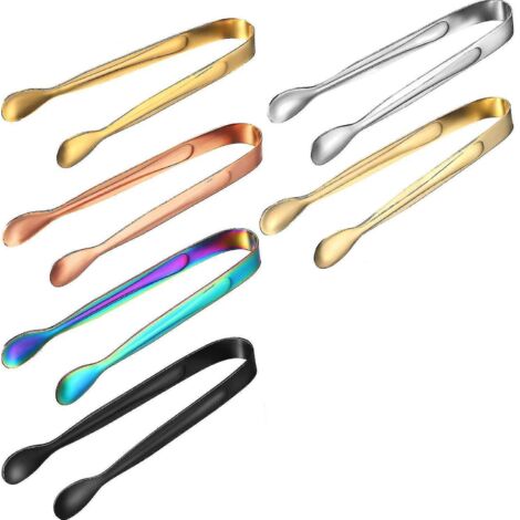 Pinces à sucre, pinces à bonbons, lot de 6, multicolores, en acier inoxydable, pinces à glaçons pour fêtes, mariages, buffets de salades et cuisines.