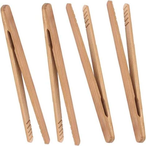 Pinces à toast classiques réutilisables en bambou – Pince de cuisson en bois, idéale pour grille-pain, fruits, pain et cornichons, ustensile de cuisine pour fromage Lot de 4
