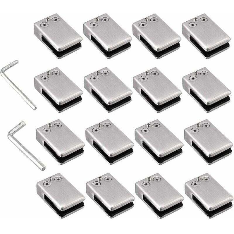 Pinces à verre 16 PCS 10-12mm en Acier Inoxydable 304 Pinces à Verre Support en Verre Réglable à Dos Plat pour Balustrade d'Escalier, Main Courante