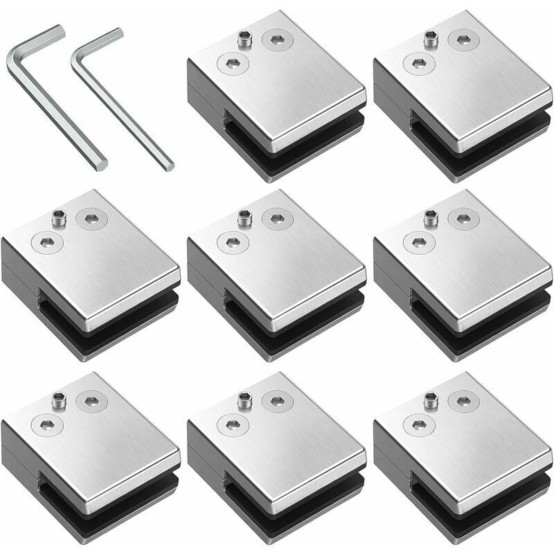 Start - Pinces à Verre 8 pcs 8-10mm en Acier Inoxydable 304 Pinces à Verre Support en Verre Réglable à Dos Plat pour Balustrade d'Escalier, Main