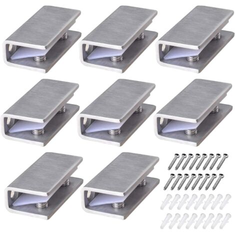 Pinces à verre en acier inoxydable, 8 pièces – Épaisseur réglable de 8 à 12 mm – Convient aux rampes d'escalier et aux salles de bains (avec vis)