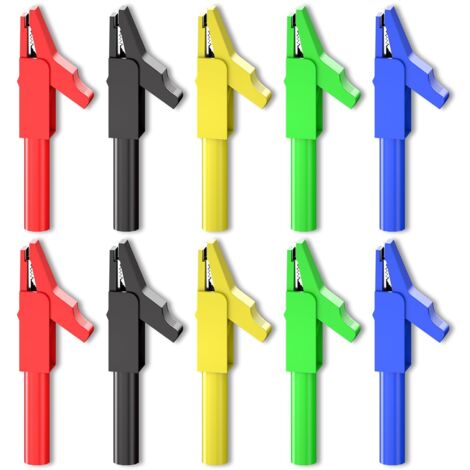 Pinces Crocodile isolées avec prise banane de 4mm, 10 pièces, 300V, 15a, cinq couleurs, pour les tests électriques multimètre