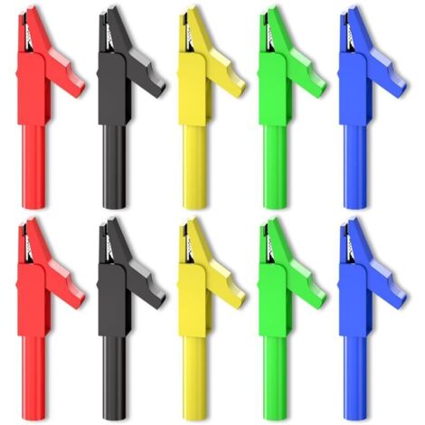 Pinces Crocodile isolées avec prise banane de 4mm, 10 pièces, 300V, 15a, cinq couleurs, pour les tests électriques multimètre