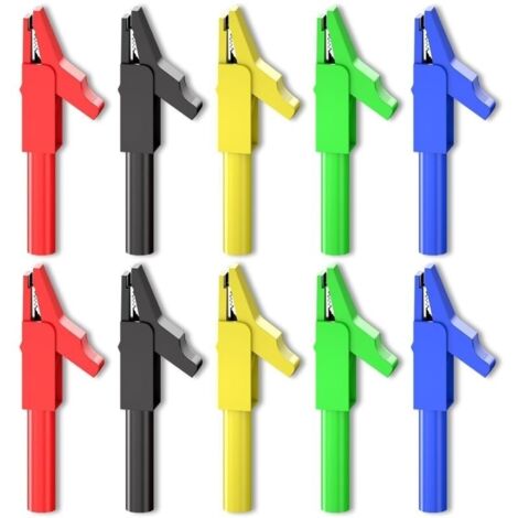 Pinces Crocodile isolées avec prise banane de 4mm, 10 pièces, 300V, 15a, cinq couleurs, pour les tests électriques multimètre
