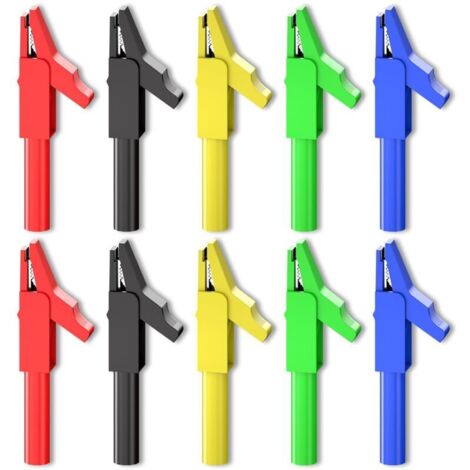 Pinces Crocodile isolées avec prise banane de 4mm, 10 pièces, 300V, 15a, cinq couleurs, pour les tests électriques multimètre