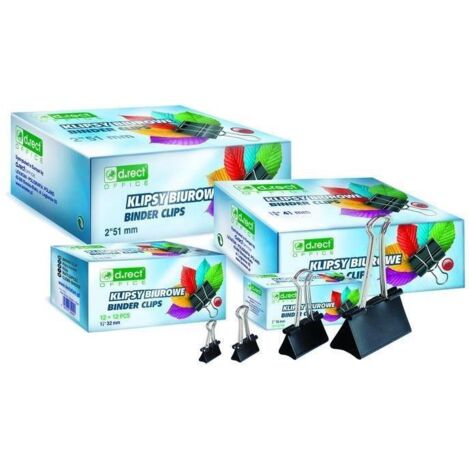 Pinces de bureau D.RECT 32 mm - 12 pièces, noires, galvanisées