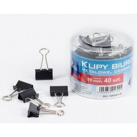 Pinces de bureau Tetis Black 19 mm - 40 pièces, acier inoxydable