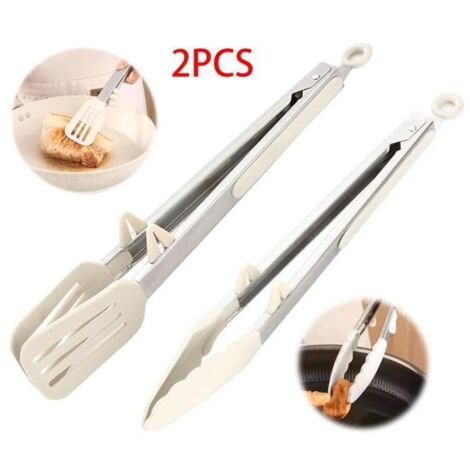Pinces de Cuisine - Anti-brûlure - Silicone - Acier inoxydable - 27x3.6cm et 27x5.5cm