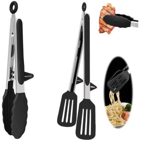 Pinces de Cuisine - Inox - Silicone - Résistantes à la Chaleur - Ergonomiques - 2 pièces