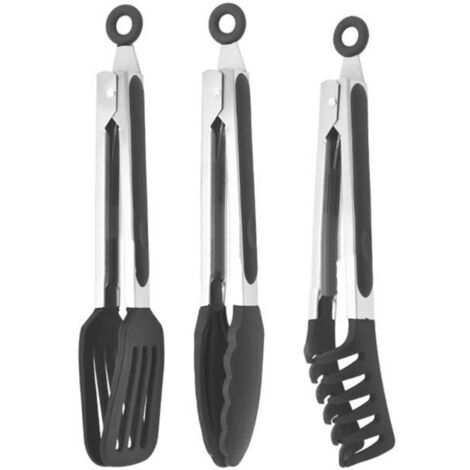 Pinces de cuisine - Lot de 3 - Acier inoxydable - Silicone antiadhésif - 22,9 cm