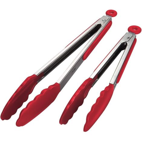 Pinces de cuisine résistantes à la chaleur en acier inoxydable et silicone, lot de 2, rouges