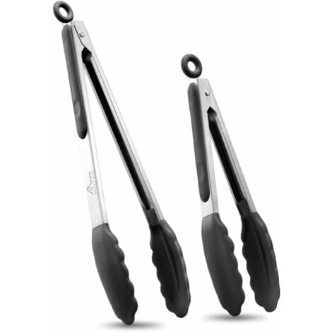 Pinces de cuisine verrouillables en acier inoxydable de qualité supérieure avec embouts en silicone, ensemble de 2-9" et 12"