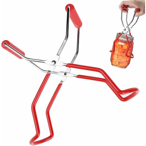 Pinces De Levage Bocal, Clip Anti-Brûlure, Pince À Bocal avec Poignées en Caoutchouc Trousse à Outils Poignée Acier Inoxydable Longue Pince pour Bocaux Anti Lève-bocaux Verre Lève-Bocal (Red),