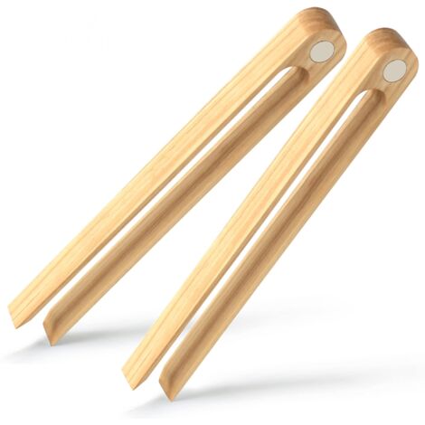 Pinces en bois de bambou, pinces à grille-pain, bâtonnets de cuisson pour salades, barbecue, grillades, cuisson, pâtisserie, friture, pâtisserie, pains, bagels et friandises (lot de 2)