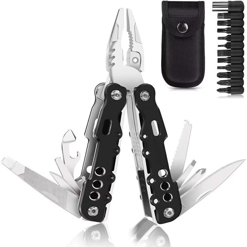 Pinces Multifonctions, 25 en 1 Couteau Suisse outil de poche multifonction, avec 11 embouts de tournevis, Couteau de poche avec Poignée ergono - Noir