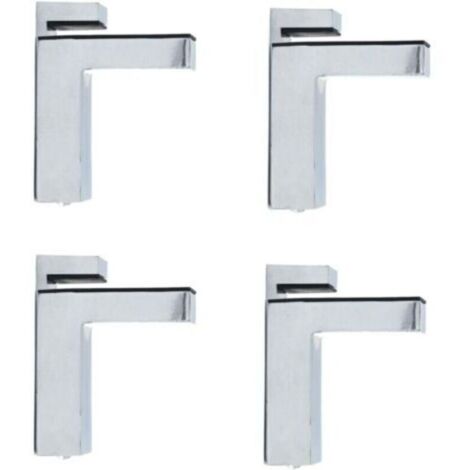 Pinces murales en forme de F pour étagères en verre – Lot de 4, alliage de zinc chromé, ajustables 6–28 mm