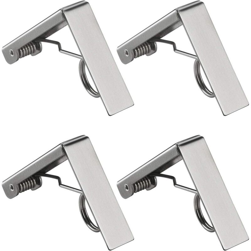 Pinces Nappe en Acier Inoxydable 4 Pièces, Fixe Nappe à Ressort, Anti Glissant pour Restaurant, Fêtes & Pique Nique (Clips Table)