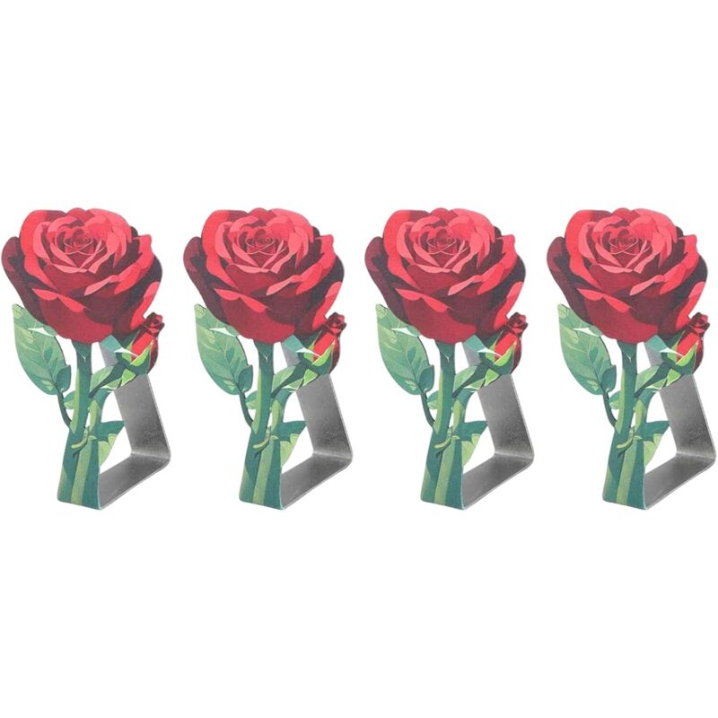 Pinces nappe métal motif rose – inox – accessoires salle à manger – attaches résistantes – décoration raffinée