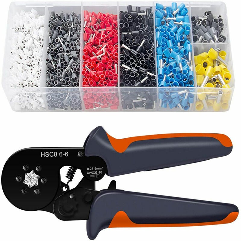 Lucky-88 - Pinces à Sertir, Outil de Sertissage de Fil à Cliquet Auto-réglable de 0,25 à 6 mm²/AWG23-10 avec 1900 Connecteurs de Sertissage (Gris)