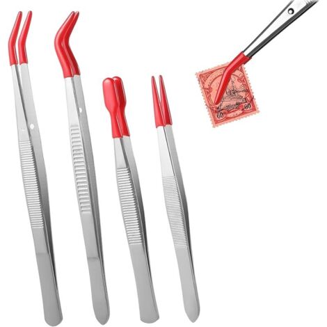 Pincettes avec Embouts en Caoutchouc, 4 pcs Pinces à Épiler Plates avec Pointes en Caoutchouc, Revêtement en PVC, pour bijoux de laboratoire, bricolage, pièces