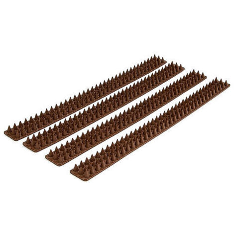 Pinchos antipájaros de plástico para techos, antigatos, para proteger balcones y jardines, herramienta antipájaros (4 unidades, longitud: 196 cm), color marrón