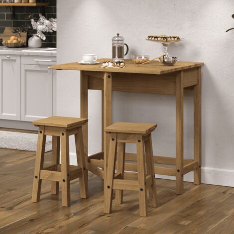 Pine Breakfast Set 2 Stools Drop Leaf Kitchen Furniture Solid Wood Seating