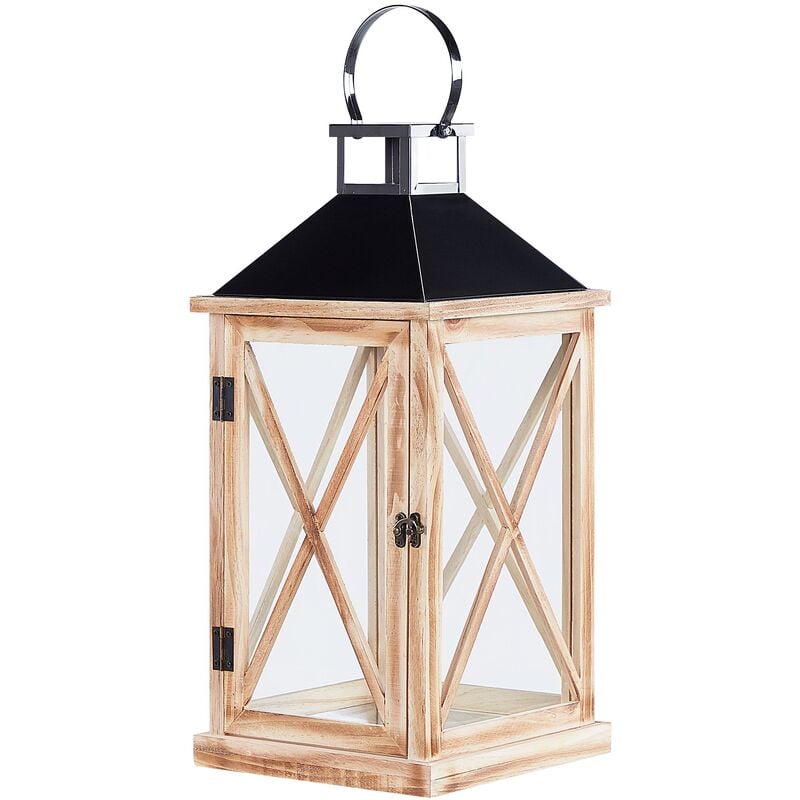 Pine Wood Decorative Lantern Accessory Candle Lamp 61 cm Brown Telaga - Brown