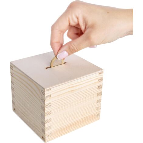 Pine Wood Money Box 9.5 x 9.5 x 9 cm – Coin Bank