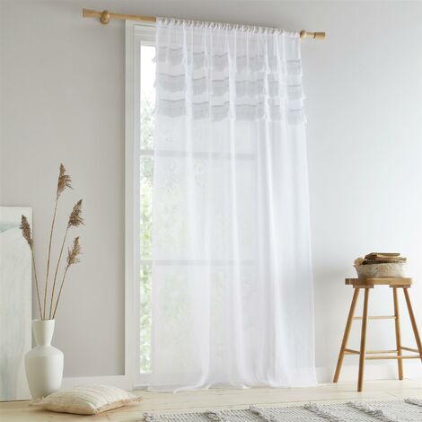 Pineapple Elephant Izmir Tassel Sheer Curtain Panel  White 55x48"
