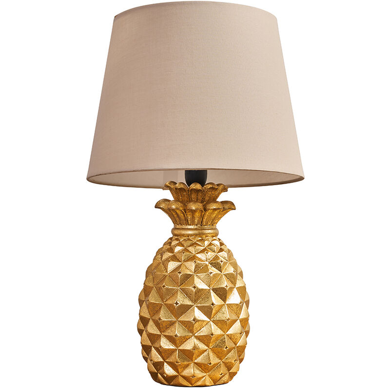 Gold Pineapple Base Table Lamp Reading Light Lamphades - Beige - No Bulb