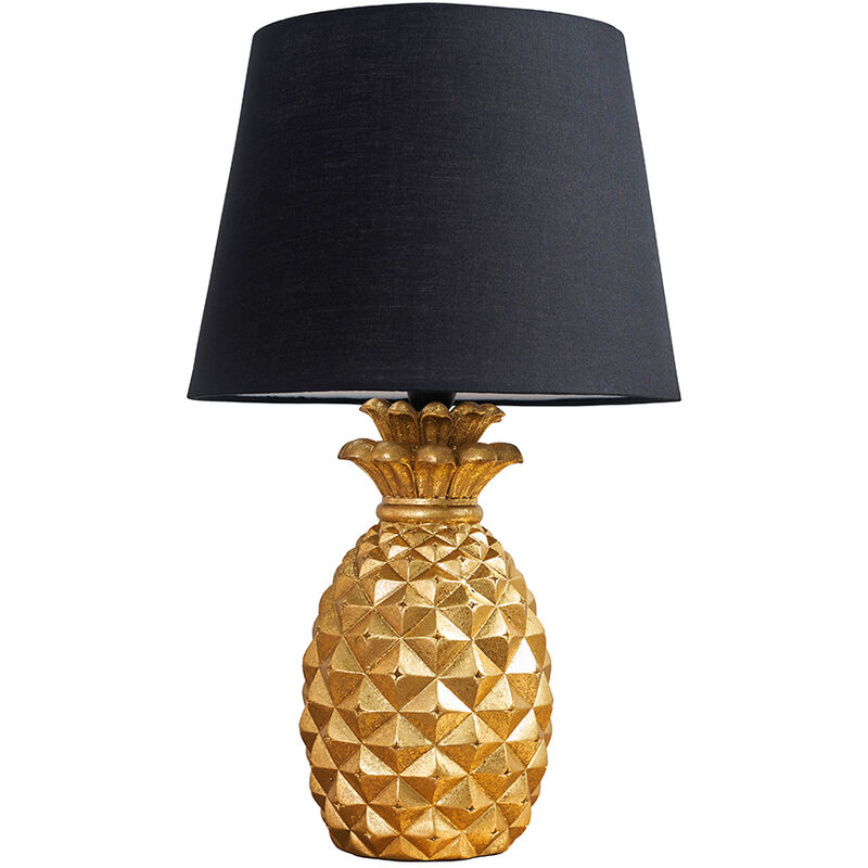 Gold Pineapple Base Table Lamp Reading Light Lamphades - Black - Including LED Bulb