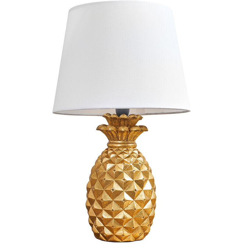 Gold Pineapple Base Table Lamp Reading Light Lamphades - White - Including LED Bulb