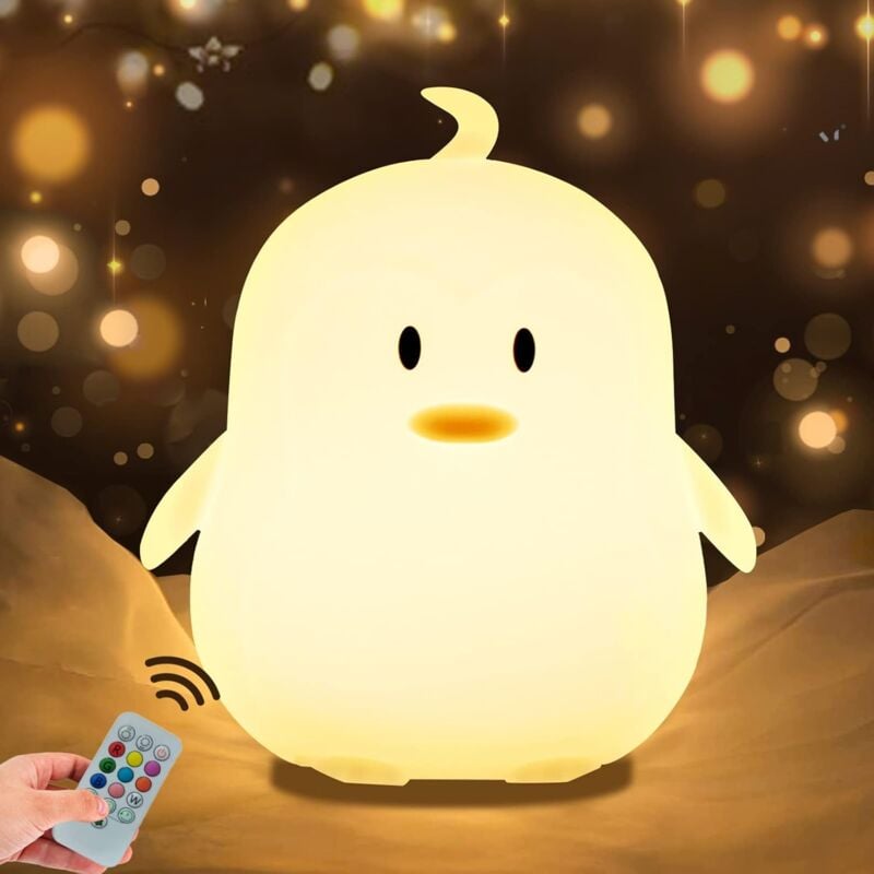 Pingouin lampe Veilleuse pour Enfant Veilleuse pour Bébé avec Changement de Couleur & Dimmable Portable Petite Veilleuse Rechargeable avec Minuterie