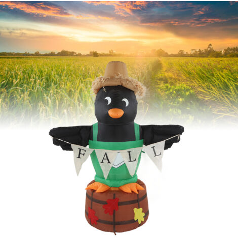 Pingüino inflable para Acción de Gracias con iluminación LED [Espantapájaros inflable] para jardín y patio (173 x 135 x 75 cm, poliéster 210T, resistente a los rayos UV, 889 g, accesorios de montaje i