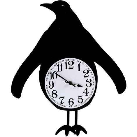 Pinguin-Holzuhr mit schwarzem Pendel cm38x37x6