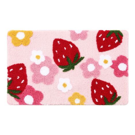 Pink Bathroom Rugs Cute Strawberry Bath Mat Accessories Machine Washable Rug Soft Carpet 45X65cm